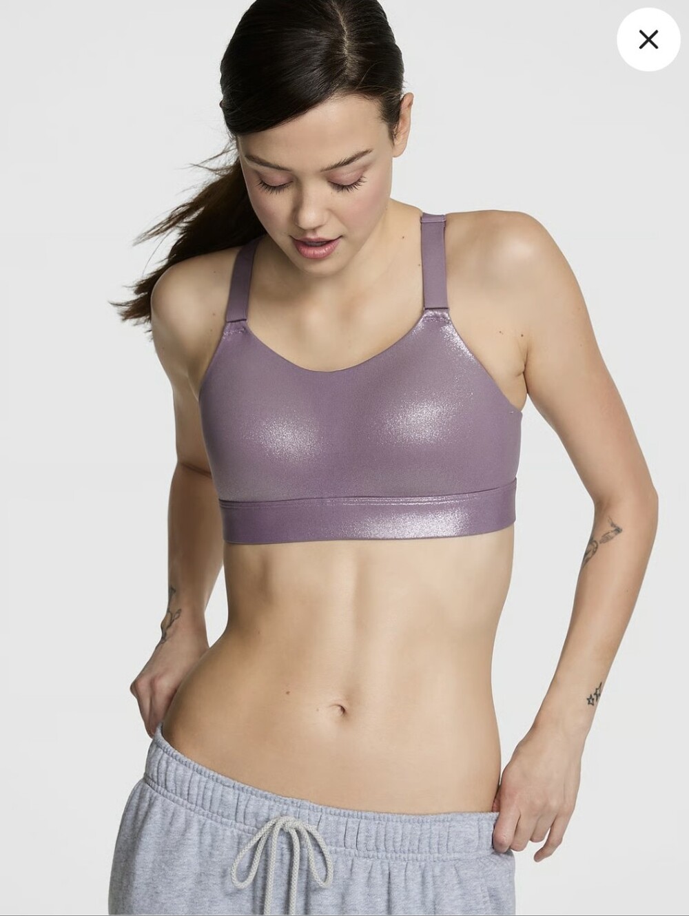 🌟💜Victoria's Secret Lavender Shimmer Strappy Sports Bra FROSTED PLUM FOIL💜🌟